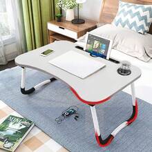 SKM-MX Mesa Plegable para Laptop, Escritorio para Cama Portátil, Mesa de Escritorio Plegable Tarjetas, Ideal para estudiar o Trabajar (Rosa) - Blanco - Ver 4