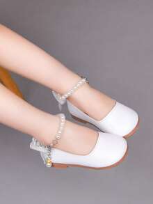 Girls' Beaded Peep Toe Shoes, New Spring/Summer Princess Soft Bottom Bowknot Shoes For Little/Big Kids - White - View 2