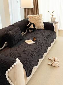 1pc Washable Anti-Slip Sofa Cover, Fits L-Shaped Sofa With 3 Pillows, Quilted Design, Magnetic Closure, Protects Sofa - Fluffy Gray Sofa Slipcover