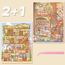 2 Sheets 27.5*21cm Large Size Miniature Scene Stickers, 2 Pattern Options, Includes 2 Sheets Pet Stickers + 1 Sheet Scene Cardboard + 1 Sheet Reference, Suitable For Christmas, New Year, Holiday Party, Gifts, Envelopes, Cards DIY Decoration, PVC Sticker Scrapbook Supplies Scrapbooking - Cartoon Landscape Stickers - View 7