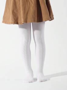 1pair Girls Geometric Detail Tights For Daily Life