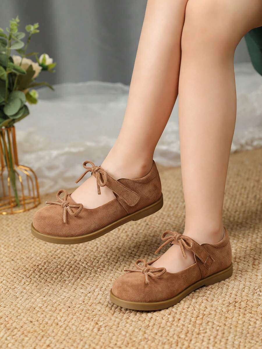Scarpe flat per ragazze, scarpe Mary Jane per bambini, scarpe a farfalla per bambini piccoli, ballerine per ragazze - Cachi - Visualizzare 1