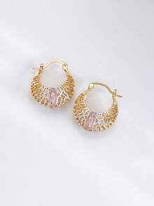 新款时尚椭圆形花朵简约女士时尚吊坠耳环和耳钉 - 三色 - 查看 5