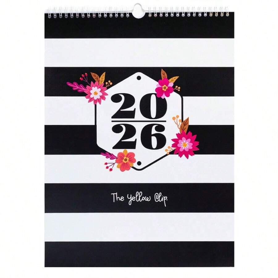 The Yellow Clip - Calendario Organizador de pared 2026 Calendario grande de pared para Mujer Maestras BLACK BLOOM - FLOR NEGRA - Ver 1