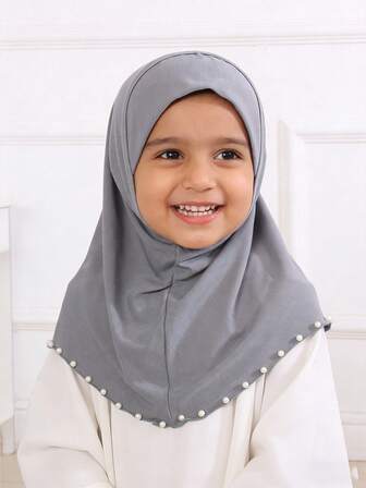 1pc Ramadan Headscarf For Girls - Easy To Wear, Quick Wrap Headscarf, Breathable Pearl Trim Headscarf, Essential For Ramadan And Eid