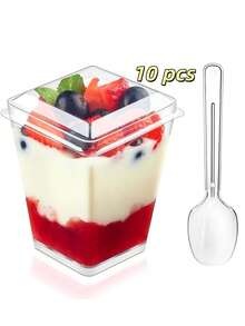 20/10/5 Pcs Set Minimalist Transparent Square 5oz Dessert Bowls With Lids, Durable Material, Easy To Clean, Suitable For Girls' Party/Holiday Dessert Table, Dorm Snacks, Outdoor Camping, Large Capacity, Special Cups For Snacks And Pudding, Ideal For Valentine's Day, Mother's Day, Graduation Gifts - Multicolor - View 14