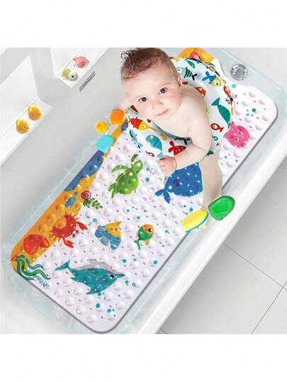 Funny Ocean Theme Bathtub Mat - Durable Ocean Theme Non-Slip Bathtub Mat - Funny Bathing Supplies For 0-8 Years Old Children - With Suction Cups And Drainage Holes