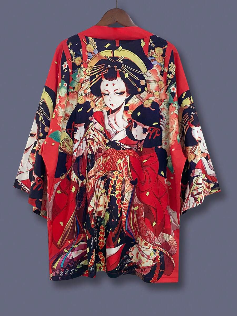 Áo khoác kimono kiểu Nhật, họa tiết hoa cổ điển tối giản, dáng rộng, nhẹ, thích hợp cho cả nam và nữ, mùa xuân/hè, kiểu dáng thường ngày, đi biển, du lịch, trang phục cosplay. - màu đen - Xem 1