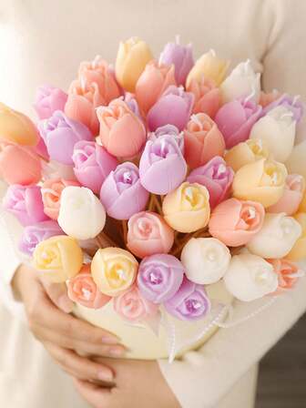 1 st doftljus i form av tulpanbukett för alla hjärtans dag, väldoftande present till alla hjärtans dag, blomformat ljus i bambupinne, romantisk middagsdekoration, scendekoration, bordsdekoration, bröllop, födelsedagsfest, högtidsdekoration, rumsdekoration, heminredning