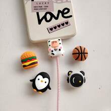 10pcs Cute Cartoon Astronaut/Penguin/Marine Animal Phone Charging Cable Protector Clips, Compatible With Apple, Android, Type-C, Anti-Breaking Data Cable Protector - Multicolor - View 5