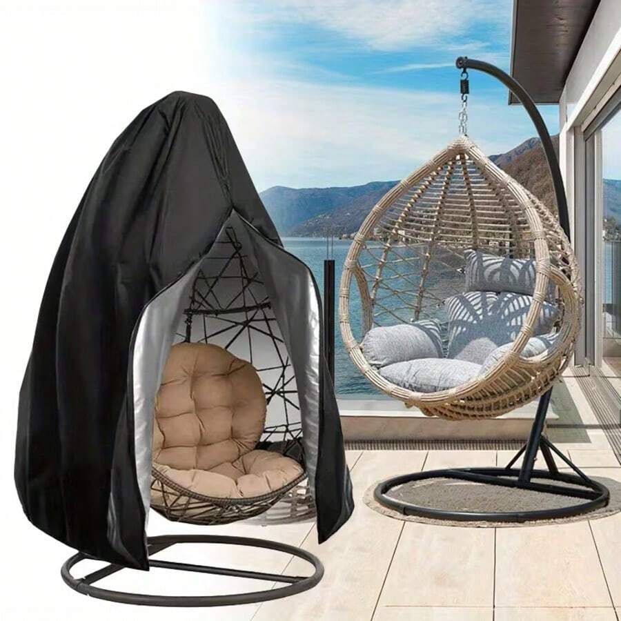 Zippered Patio Egg Chair Cover, Wicker Egg Swing Chair Cover, Waterproof Durable Windproof Outdoor Chair Cover, Windproof Hanging Chair Cover,Kitchen Decor,Household Items - Black - View 1