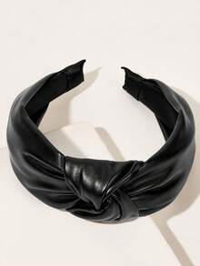 1pc Elegant Solid Color PU Leather & Fabric Knotted Wide Headband, Minimalist European Style For Outdoor, Washing Face, High Crown ,Hair Band Head Accessories Hairband Beauty Home Hair Accessories - Black - View 10