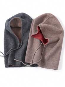 1pc Unisex Wool Knit Reversible Windproof Warm Breathable Knit Hat, Ski/Cycling Neck Gaiter, Balaclava Hoodie, Couple Style - Multicolor - View 8