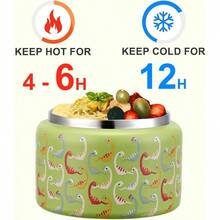 XGJTarro térmico de 8 onzas para alimentos fríos y calientes para niños recientes de almuerzo aiados frasco de cida caliente a prueba de fugas acero inoxidable boca anca almuerzo y - Dinosaurio verdecolorido - Ver 4
