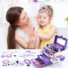 56 PCS Kids Makeup Kit For Girls, Washable Real Makeup Set, Kids Makeup, Kids Jewelry Toys For Girls, Princess Dress Up Girls Toys, Christmas Gifts, Princess Jewelry Birthday Gifts For Girls Ages 3 4 5 6 7 8 9 10 11 12 - 紫色 - 查看 5