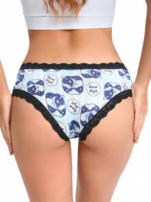 Dircho 5条装女士可爱图案撞色蕾丝比基尼内裤 - 南瓜/爱心/蝙蝠/眼睛图案，丝滑柔软舒适贴身内衣，弹力透气松紧腰日常内衣套装 - 彩色 - 查看 2