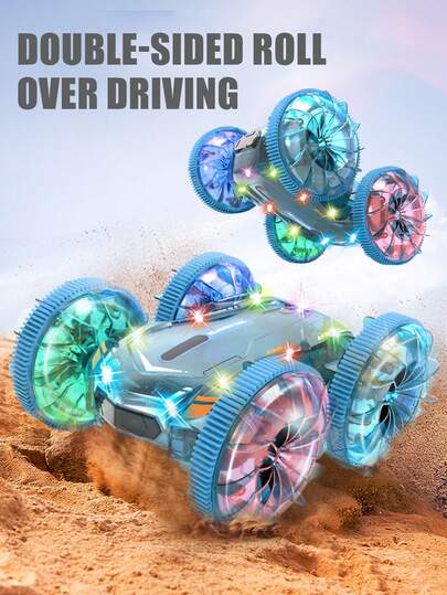 1 st 2,4 GHz 4WD 360° roterande amfibisk fjärrstyrd stuntbil med LED-lampor och vattentät gestkontroll, automatisk demo, terrängleksak för barn, lämplig för utomhussjö/badkar/simbassäng sommarvattenleksak, present till pojkar och flickor i åldrarna 3-12+ jul, påsk, nyår, födelsedag