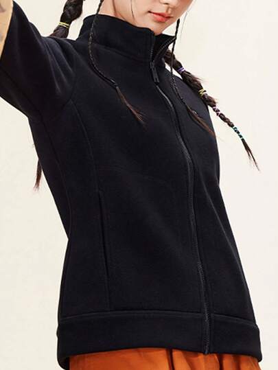 CAMEL CROWN Women's Outdoor Fleece Jacket, Double-Sided Fleece, Warm, Anti-Static, Stand Collar, Wind-Resistant Lining