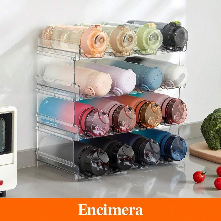 Lifewit Organizador de Botellas Apilable para Armario, Frigorífico, Despensa - Portabotellas de Plástico para Almacenar en Encimera, Armario, Oficina - Pack de 4, Cada Bandeja Admite 4 Recipientes NUTY - 16 botellas - Ver 1