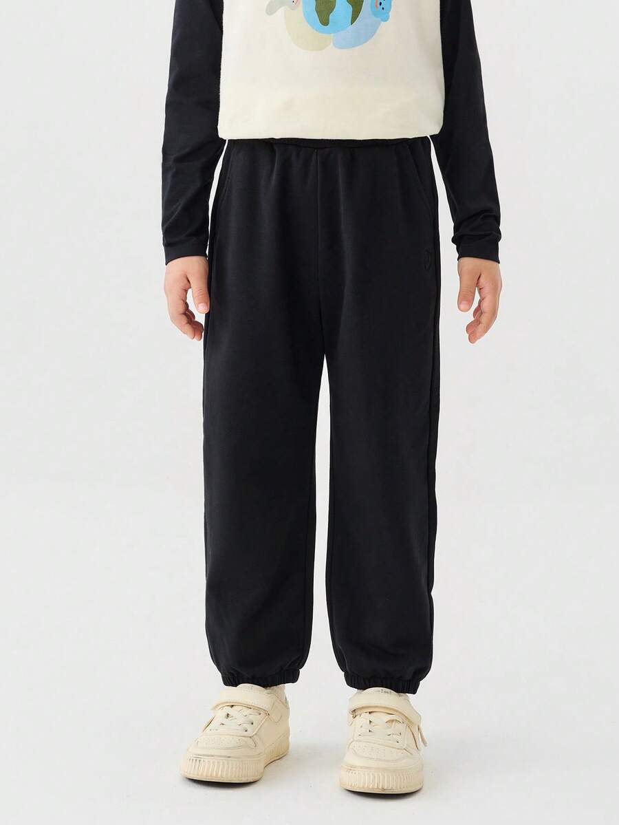 mini bala Kids Pants Spring 2026, Soft Stretchy Casual Elastic Cuff Pants For School - Black - View 1