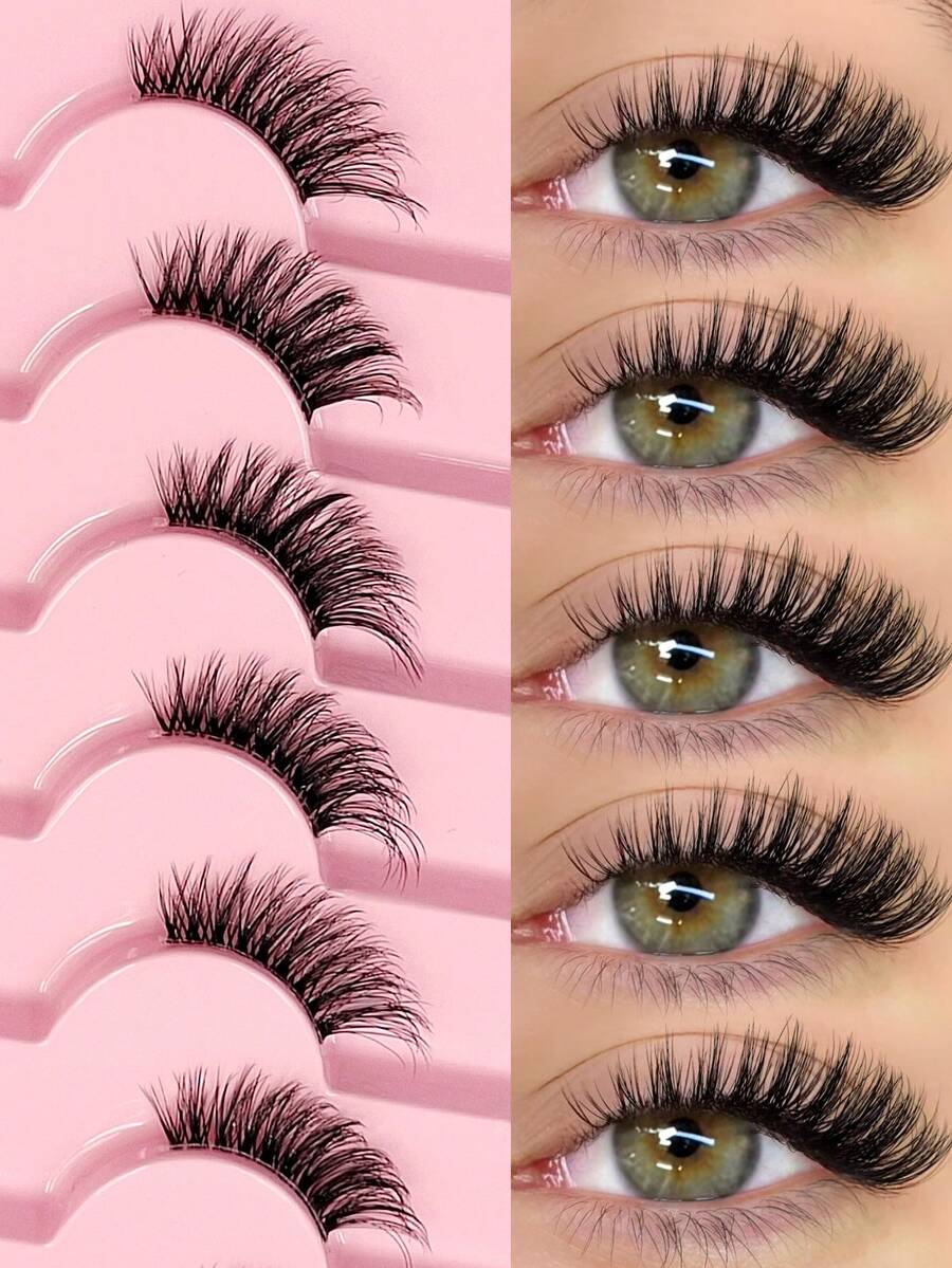 7对Asiteo自然猫眼假睫毛，精致轻盈，透明睫毛梗，新手友好，可重复使用，适合日常及特殊场合。 - 半眼睫毛 - 查看 1