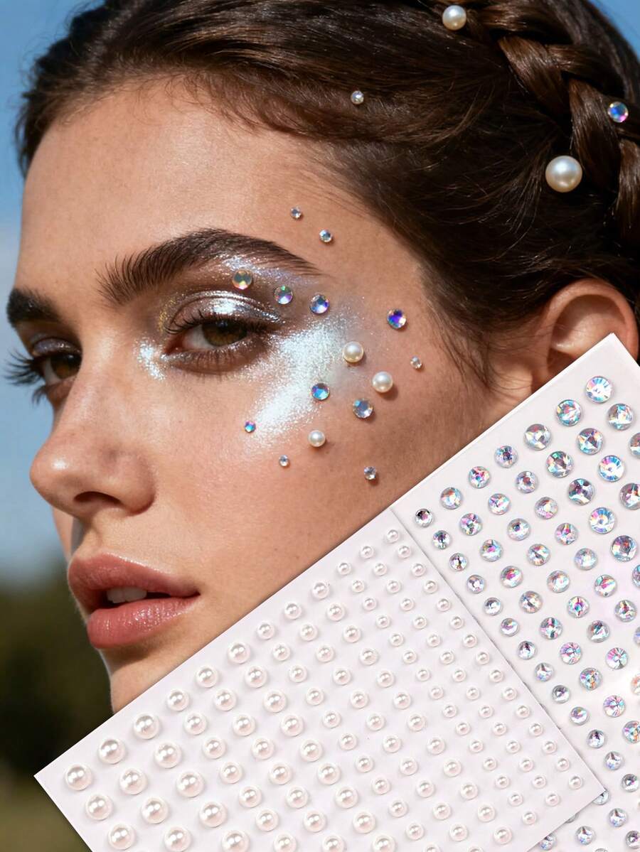 2PCS Multi Specification Pearl Rhinestone 2mm/3mm/4mm/5mm Self-Adhesive Rhinestone Pearl Sticker, With Shiny Diamonds For Facial Corner Decoration, Used For DIY Crafts And Art Projects, Carnival, Valentine's Day, Halloween, Christmas Gifts, Mother's Day, Parties, Music Festivals, Facial Hair And Nail Decoration Rhinestone Stickers - Multicolor - View 1