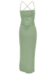 Women's Solid Color Backless Tie Strap High Slit Sexy Bodycon Slip Dress, Suitable For Valentine's Day Party - Pastel Green - View 6