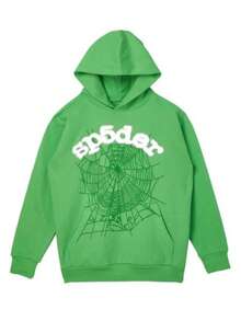 SP5DER Hoodie Cobweb Pattern Spider Worldwide Tracksuit Unisex Sweatshirt Men Women Graphic Outwear, Tracksuit Pullover Sweatshirt For Women Men Matching Hoodies For Couples - 綠色 - 查看 6