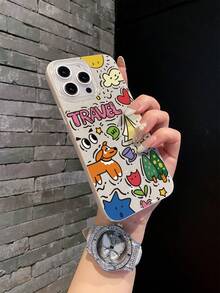 1pc New Beige IMD Glitter Phone Case With Cartoon Tent & Puppy Pattern, Anti-Drop Protection, Compatible With IPhone//OPPO/Vivo/Redmi//Transsion Series - Beige - View 2