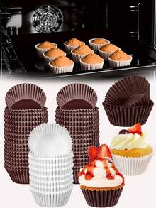 100pcs/200pcs/500pcs/1000pcs White/Kraft Grease-Proof Heat-Resistant Baking Cups, Suitable For New Year, Valentine's Day, Birthday And Wedding Party Baking - Multicolor - View 7