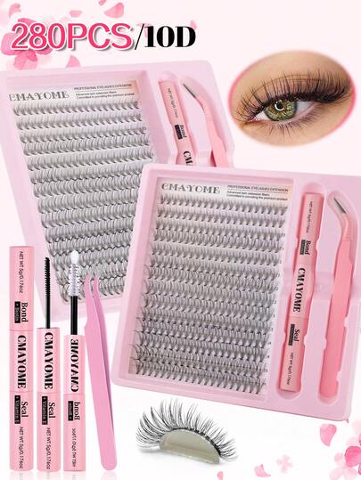 240 piezas Kit de pestañas en racimo con rizo D, se puede elegir entre 10D/20D/30D, aspecto natural mixto de 9-16 mm, pestañas postizas individuales suaves y cómodas, kit de pestañas individuales de larga duración con adhesivo y pinzas, muy adecuado para maquillaje diario, fiestas, festivales y viajes, racimos de tiras, pestañas individuales, pestañas postizas