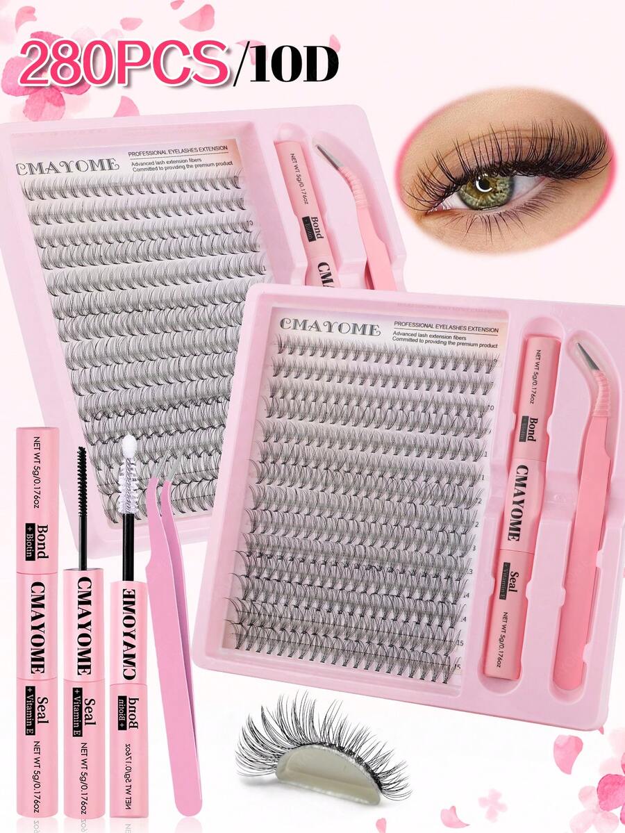 240 Clusters Of Dcurl Segmented False Eyelashes(10D/20D/30D) In Mixed Lengths (9–16mm) For A Natural Look.It Includes Bond & Seal Adhesive And Tweezers,Offering Long-Lasting Wearperfect For Everyday Makeup,Festive Occasions,And Travel