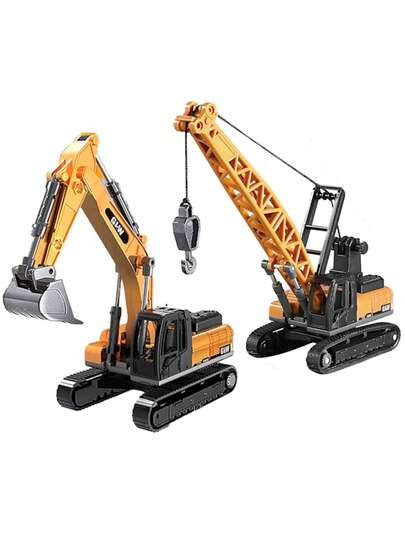 Kit 2 em 1 Trator Escavadeira + Guindaste Mini Coleção 1:70