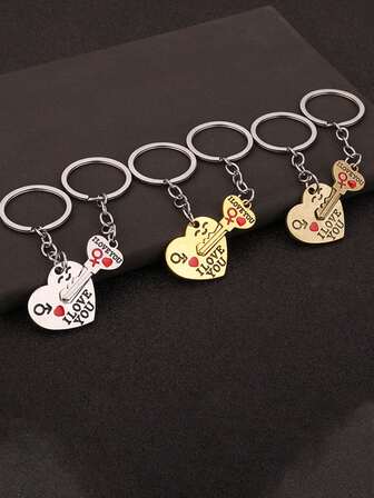 3pcs/Set Creative Valentine's Day Couple Keychain, Heart Shaped Pendant Ornament