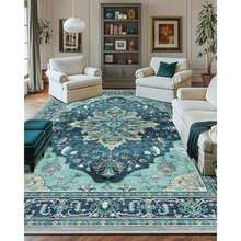 Area Rugs 6'x9' Washable Non-Slip, Floral Vintage Distress Print Pattern Medallion Carpet For Living Room Bedroom Dining Room, Brick Red Rust Neutral Brown Burnt Orange Green(Teal 10' X 14' (Rectangular)) - 彩色 - 查看 3