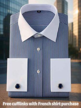 男士法式袖衬衫一件，适合正式场合、婚礼、商务活动（含随机袖扣），购买前请确认尺码，秋季长袖上衣