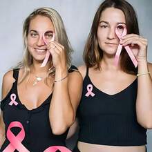 50pcs Pink Enamel Breast Cancer Awareness Ribbon Lapel Pins, Gold Trimmed, Metal Hope Brooch, For Women - Multicolor - View 7