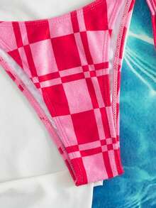 PEPPERMOLLY Bộ bikini gợi cảm buộc dây cổ bằng vải lưới mới, đồ bơi mùa hè cho nữ đi biển. - Màu Hồng Tươi - Xem 6