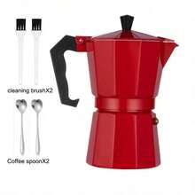 3/6 Cup Italian Moka Pot, Comes With 2 Cleaning Brushes And 2 Coffee Scoops - Stovetop Espresso Maker, Durable Cast Aluminum Coffee Pot, Suitable For Home And Camping (Espresso/Cappuccino/Latte) - Red - View 1