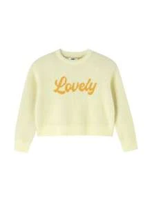 Annil 儿童女童短款提花套头毛衣，冬季保暖，字母印花，百搭甜美。