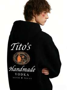 Men's Tito's Handmade Vodka Graphic Hoodie – Black Pullover Sweatshirt | Front & Back "Tito's Handmade Vodka " Print,  Relaxed Fit Mens Casual Streetwear | Tito's Merchandise, Texas-Themed Apparel | Comfortable Daily/Lounge/Casual Outfits | Fabric For All-Day Coziness | Stylish Alcohol-Branded Mens Hooded Sweatshirt - Black - View 3