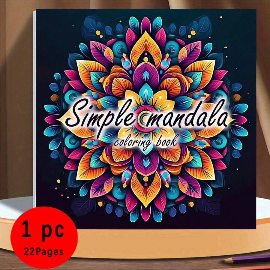 （升级豪华版，厚纸，20.5*20.5厘米）《简约曼陀罗：22页放松画》，适合情侣和家庭，也适合派对、情人节、生日和其他节日。绘画和学习用品，22页，书籍，涂色书，学习用品，学校，圣诞节，万圣节，生日，返校礼物，涂色书，美术用品 - 單件 - 查看 1