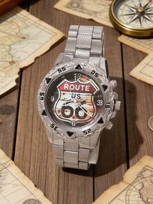 This Cool Men's Watch Set Includes Two Pieces - One Is A Quartz Wrist Watch With A Personalized "66" Numeral Dial, And The Other Is A Black Textured Wallet. The Set Features A Metal Chain Strap Watch And A 3D Textured Wallet Design, Exuding A Fashionable And Avant-Garde Style.