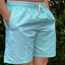 Men's Bermuda Shorts, Thick Tactel Fabric, Striped, Drawstring, Knot Detail. - 薄荷綠 - 查看 6
