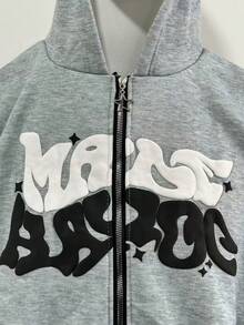 Y2K Retro Star And Letter Printed Zipper Hoodies,Spring Autumn Harajuku Y2K Women And Men Fashion Hip Hop Long Sleeve Hooded ,Avant-Garde - Street Casual Spring/Fall Loose Zipper Pocket Patched,Autumn And Winter Gothic Coat - 灰色 - 查看 4