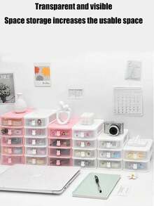 1 pieza Caja de almacenamiento de escritorio con diseño de conejo lindo, organizador de papelería con cajón de conejo, mini caja de exhibición de figuras de acrílico, caja de almacenamiento de cosméticos y joyas, adecuada para dormitorio, habitación, tocador u oficina, regalo de vuelta a la escuela, cumpleaños, Navidad - Multicolor - Ver 7