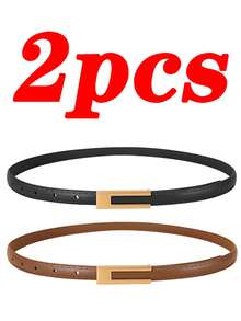 2pcs/1pc New Fashion Thin Belt Women's Belt Exquisite Pants Belt Bundle Belt Smooth Buckle With Jeans Waist Chain, Perfect Gift For Women