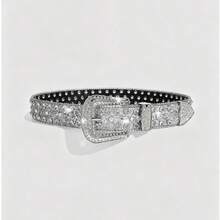 1件装女士西部牛仔风格水钻装饰Y2K腰带，适合日常、派对和聚会。 - 銀色 - 查看 3