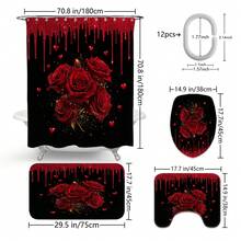 1pc/4pcs Valentine's Day Luxury Queen Style! Red Rose High Heel Shower Curtain Set, Includes 12 Hooks, Non-Slip Bath Mat, U-Shaped Toilet Seat Cover, Machine Washable, Artistic Design, Suitable For All Seasons, Valentine's Day Shower Curtain, Bathroom Decor - Multicolor - View 37