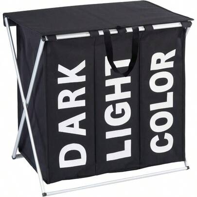 GYJ  WENKO Trio Top Modern Sorter with 3 Sections Dark Light Color Basket with Stable Aluminum Frame and Handle Waterproof Bags Laundry Lid Clothes Hamper Organizer 22.4 x 22.4 x 15.0 inch Black183